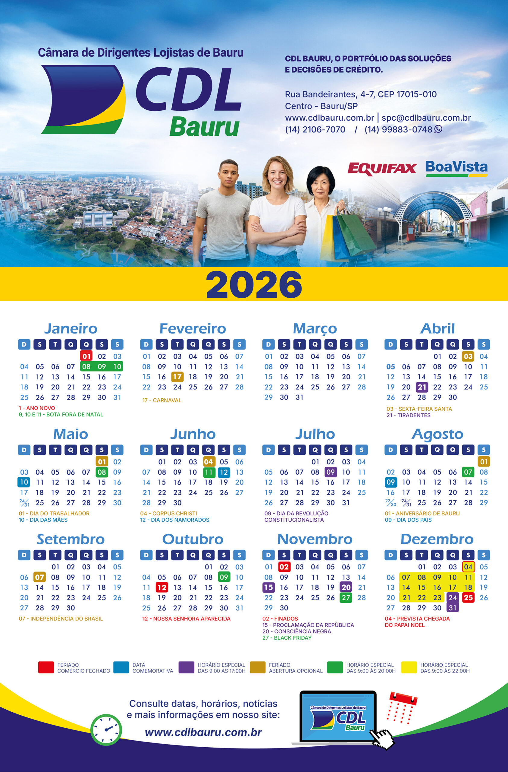 Calendário CDL Bauru 2026